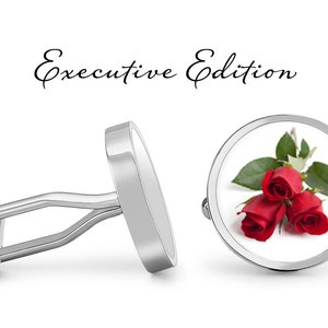 Red Rose Cufflinks - Roses Cuff Links - Flower Cufflink - Valentine&#39;s Day Gift (Pair) Lifetime Guarantee (S0078)