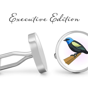 Blue-Necked Tanager Cufflinks - Tanagers Cuff Links - Bird Cufflink (Lifetime Guarantee) S2290