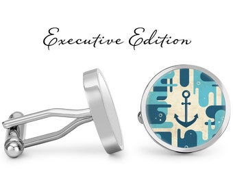 Anchor Cufflinks - Nautical Anchor Cuff Links - Blue Anchor Cufflink - Boat Cufflinks (Pair) Lifetime Guarentee (S0859)