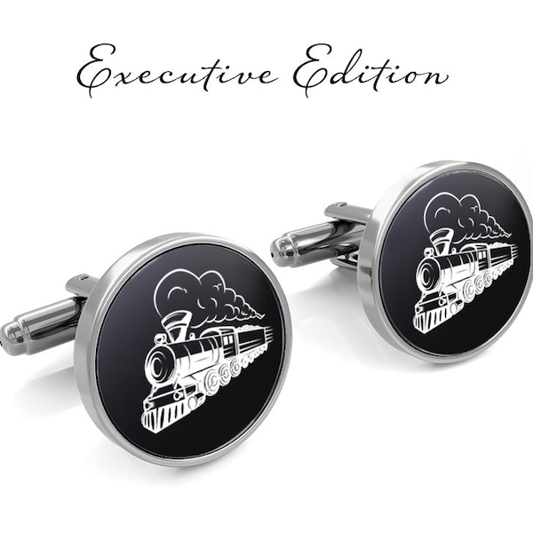 Steam Train Cufflinks - Locomotive Cuff Links (Lifetime Guarantee) S2644