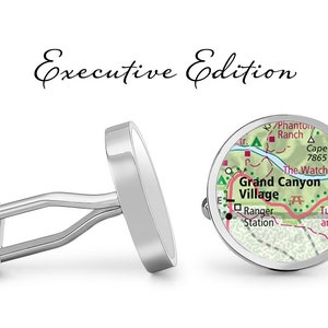 Grand Canyon Cufflinks - Carte du Grand Canyon National Park Cuff Links - Carte Cufflink (Garantie à vie) S2331