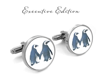 Penguin Couple Cufflinks - Penguin Cuff Links - Penguins Cufflink (Pair) Lifetime Guarantee (S0490)