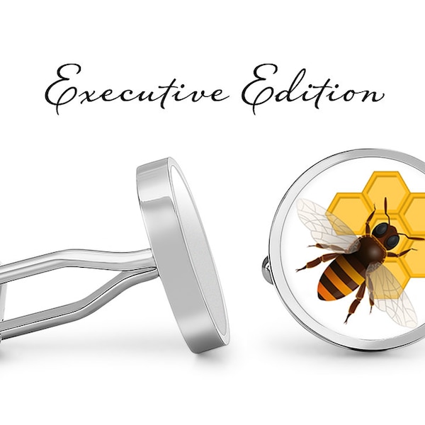 Honeybee Cufflinks Bee on Honeycomb Cuff Links Beekeeper Cufflink (Lifetime Guarantee) S1965