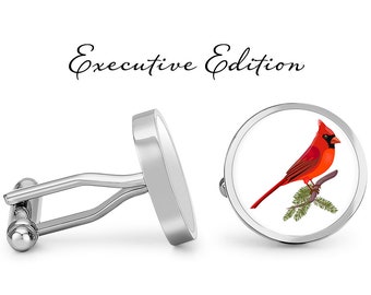 Cardinal Cufflinks - Red Cardinal Cuff Links - Cardinals Bird Cufflink - Birds Cuff Link (Pair) Lifetime Guarantee (S1400)