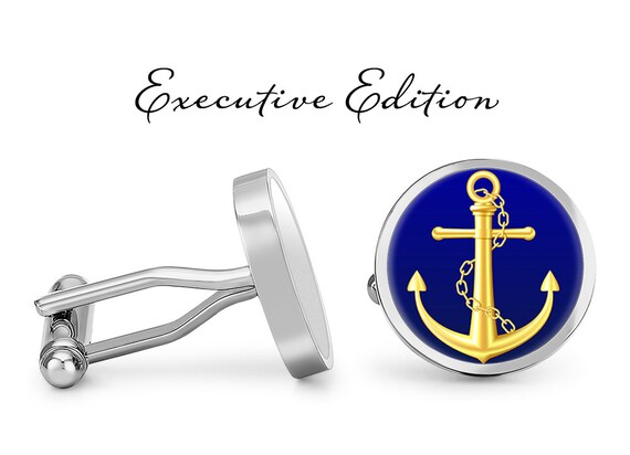 Blue Nautical Anchor Cufflinks Solid Bronze Blue Nautical Anchor Cufflinks Solid Bronze