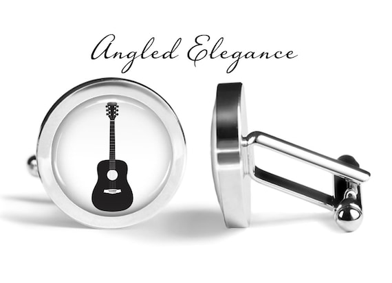 White Acoustic Guitar Cuff Links Cufflinks Solid Bronze