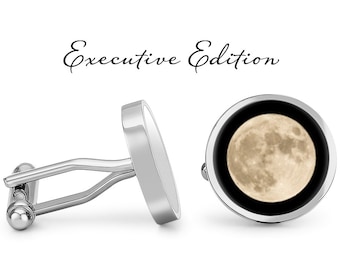 Full Moon Cufflinks - Moon Cuff Links - Planet Cuff Links - Space Cufflink (Pair) Lifetime Guarantee (S0680)