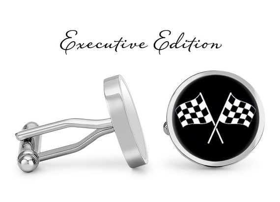 Sterling Silver Racing Car /& Flag Cufflinks Tie Clip Box Set
