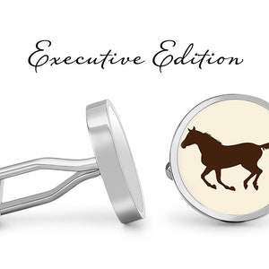 Galloping Horse Cufflinks - Horse Cuff Links - Brown Horse Cufflink - Equestrian Wedding Cufflinks (Pair) Lifetime Guarantee (S0489)
