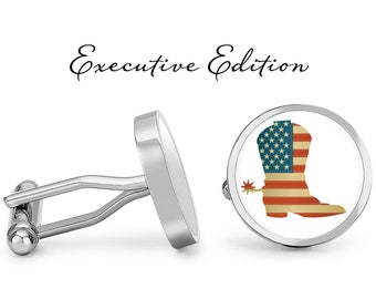 Patriotic Cowboy Boot Cufflinks - Cowboy Cuff Links - Western Cufflinks - American Flag Cufflink (Pair) Lifetime Guarantee (S0384)