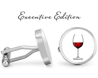 Red Wine Glass Cufflinks - Wine Cufflinks - Wineglass Cufflinks - Vino Cufflinks Cuff Links (Pair) Lifetime Guarantee (S0964)