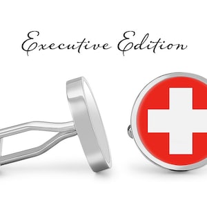 Swiss Flag Cufflinks Switzerland Flag Cuff Links Switzerland Cufflink (Lifetime Guarantee) S1646
