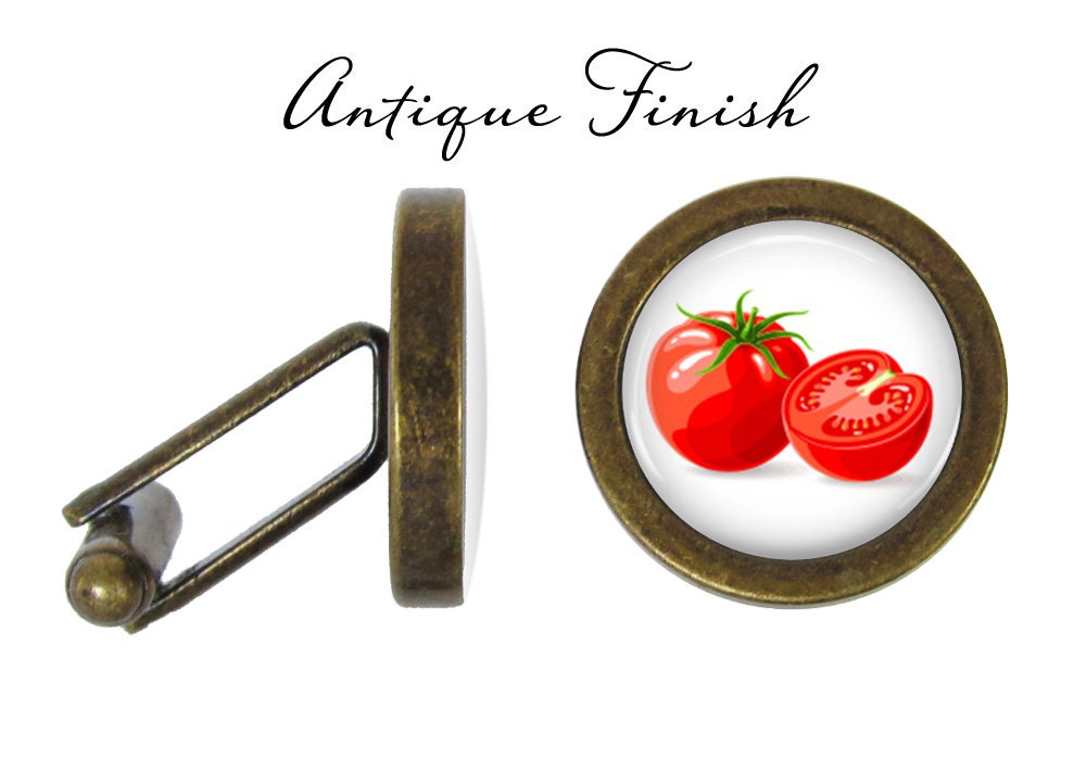 Boutons De Manchette Robert Charles - Forme Tomate Rouge - Acier Rhodié - Neuf Avec Étiquettes