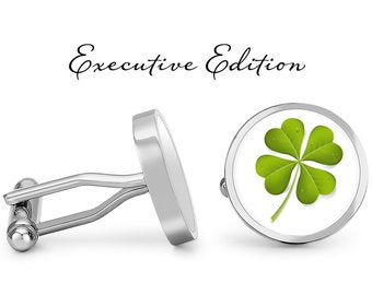 Lucky Four Leaf Clover Cufflinks - St. Patrick's Day Cuff Links - Lucky Cufflink - 4 Leaf Clover (Pair) Lifetime Guarantee (S0159)