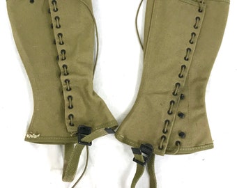 No Laces GENUINE MILITARY SURPLUS Vintage Italian Gaiters Canvas Leather Trim Made in Italy Boot Guard Hiking Gear Protects Against Water Muds and Thorns