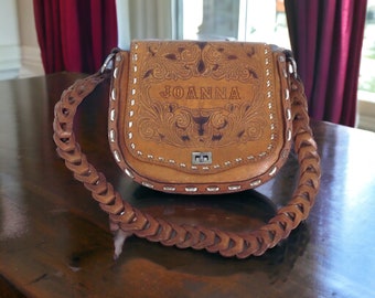 Vintage 1960's Brown Leather Tooled Saddle Bag - Western Leather Purse