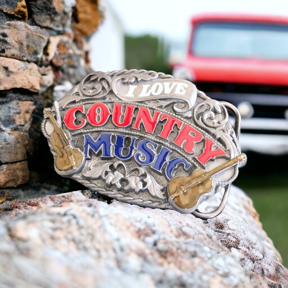I Love Country Music Made in USA Pewter Belt Buck… - image 1