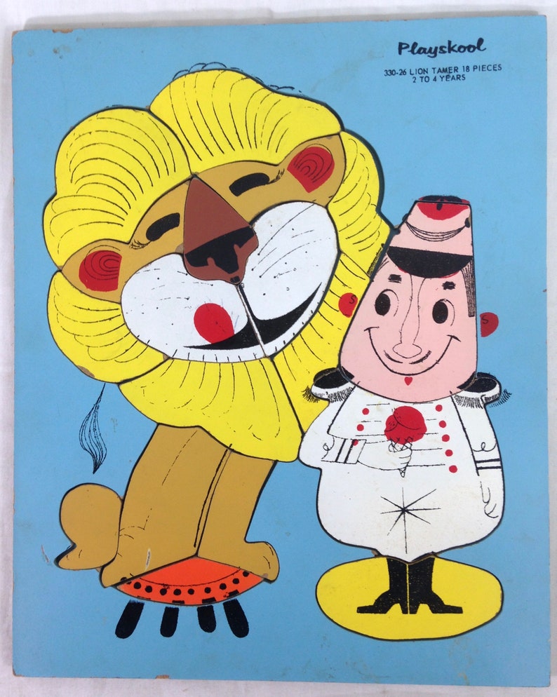 Vintage 1960s Playskool Wood Puzzle Lion Tamer Complete 330-26