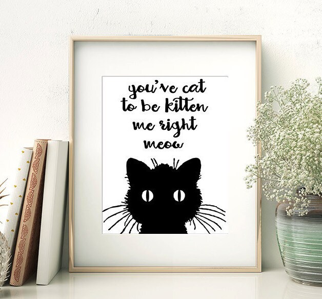Funny cat quote and illustration wall art printable poster Etsy