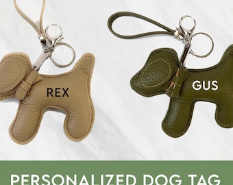 Personalized Leather Dog Keychain • Custom Pet Name Tag