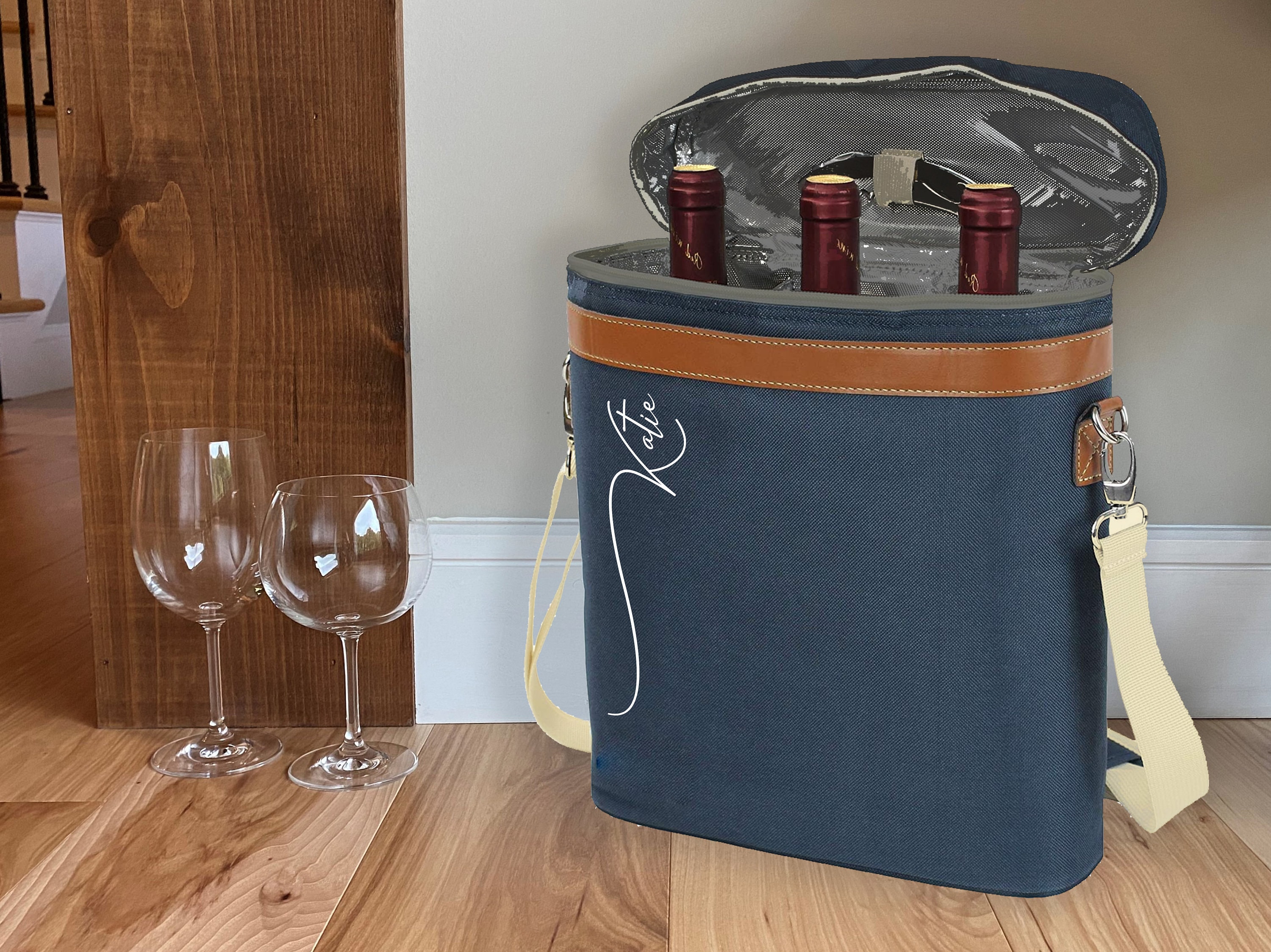 Imperial Home Wine Carrier Tote Bag - Insulated Wine Bottle Holder or Wine Case Picnic Set Blue 1 Bottle