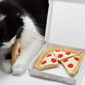 Jouet pour chat avec herbe à chat bio ou valériane jouet pour chat alimentaire Jouet mignon avec herbe à chat, jouet pour chat Tranche ou boîte de pizza Cadeau fait main image 4