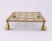 Metal Fireside Trivet or Plant Pot Stand - Teapot Stand or Kettle Stand - Brass Coloured Kitchen Decoration Ornate Circle Design