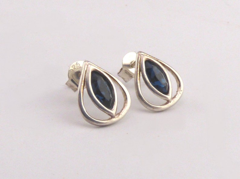 Earrings Butterfly Backs Fashion Accessory Christmas Gift Marked 925 Small Sterling Silver Tear Shaped Earrings with Blue Stones