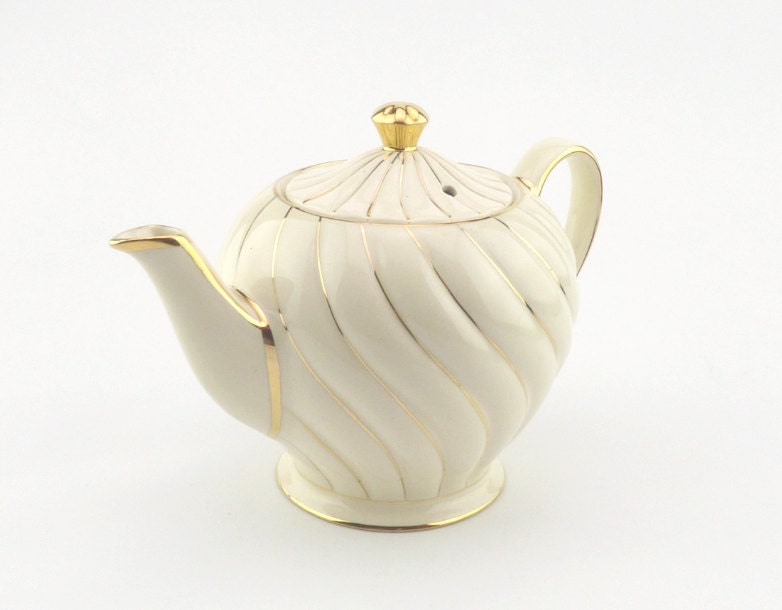 Cream Sadler Swirl Teapot Gold Gilt Half Litre Capacity Etsy