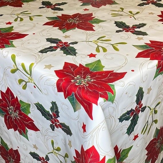 Wachstuch Tischdecke Weihnachten Weihnachtsstern auf weiss P847-3 eckig rund oval