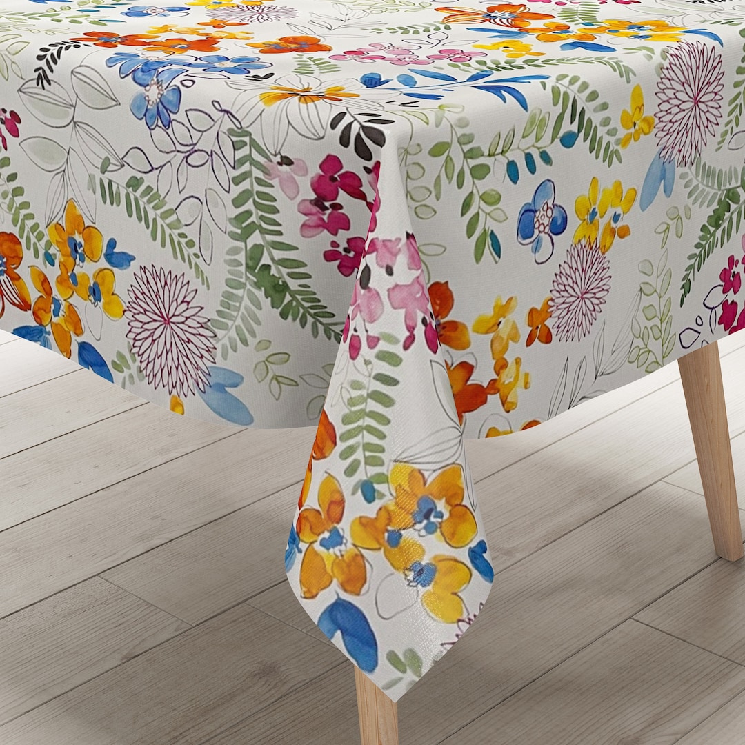 Nappe En Toile Cirée KEVKUS - Motif Floral Champagne - Lavable, Effet Lotus - 03038-56