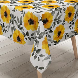 KEVKUS tafelzeil tafelkleed K150147 gele bloesem bloemen op wit hoekig rond ovaal