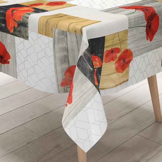 Wachstuch Tischdecke Mohn modern Holz Patchwork C146271 eckig rund oval