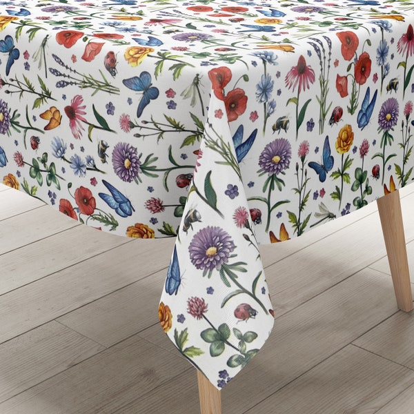 nappe en toile cirée K150157 fleur prairie papillons coccinelle carrée ronde ovale