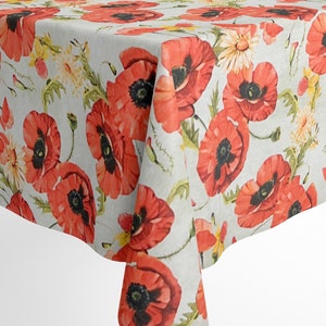 Mantel jacquard mantel algodón revestido LAZA amapolas cuadrado redondo ovalado