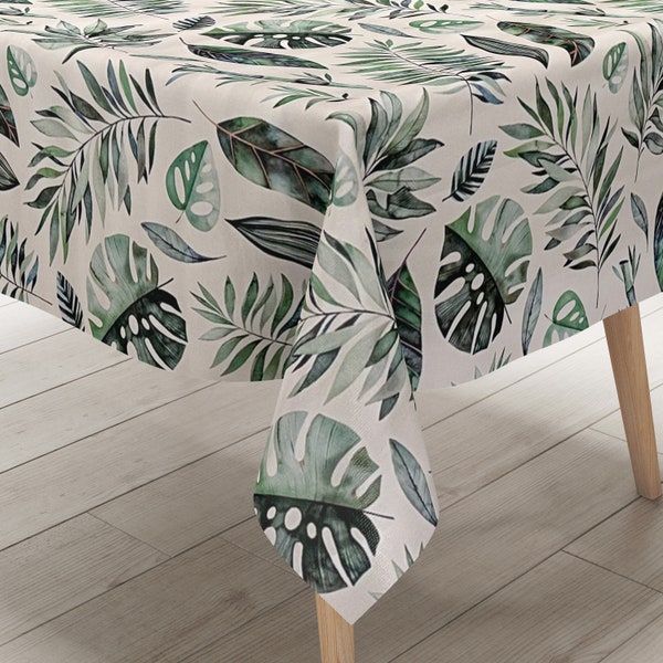 KEVKUS nappe en toile cirée K150131 Monstera jungle feuilles de palmier sur blanc carré rond ovale