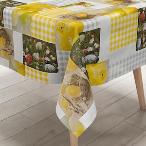 Wachstuch Tischdecke Frühling Ostern Ostereier Küken Patchwork C141241