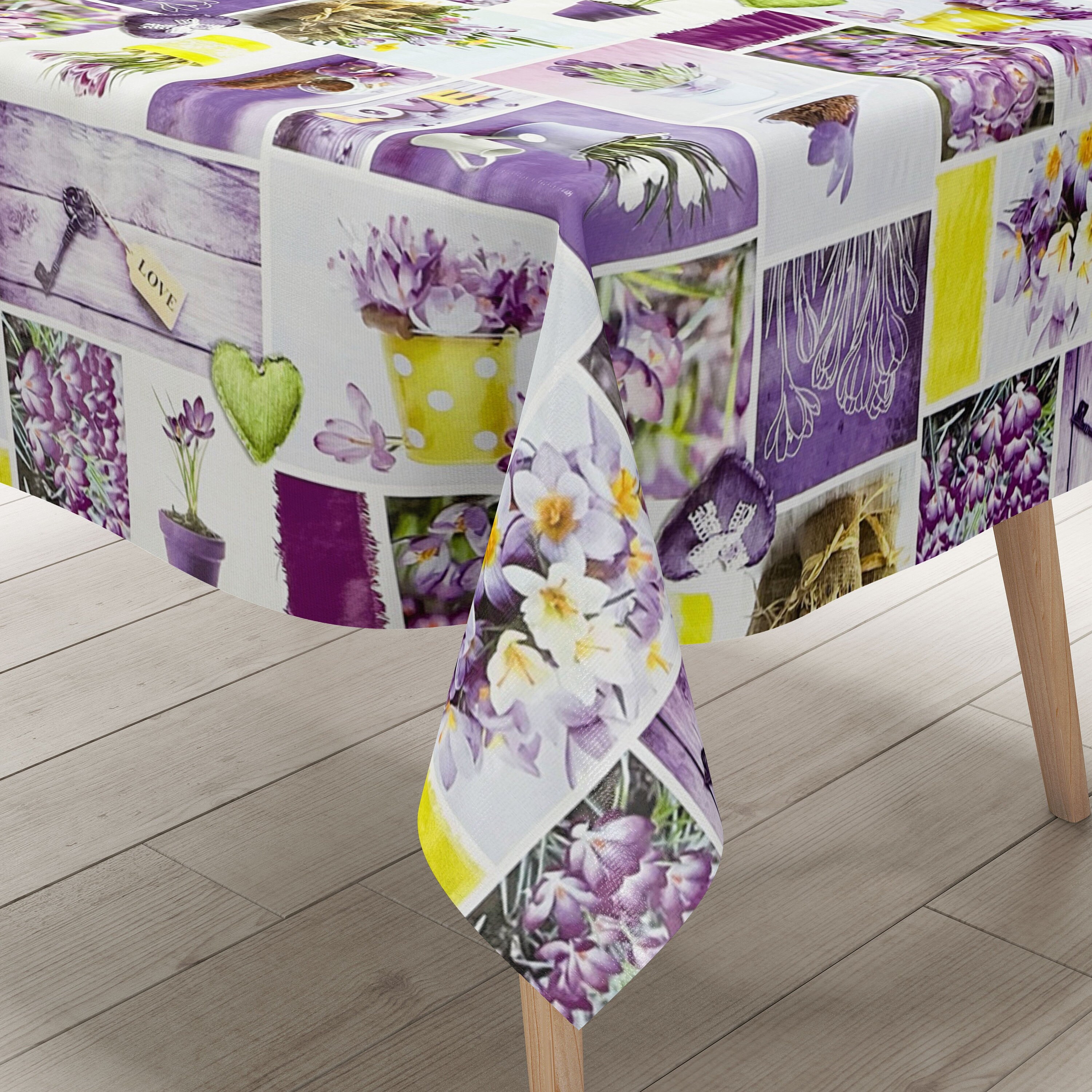 KEVKUS Tovaglia di Tela Cerata Merce al Metro B4003-01 Croco Cuori Primavera Misura a Scelta in Angolare Rotondo Ovale - Multicolore, 140 x 220 cm Oval
