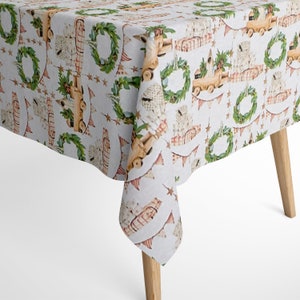 Baumwolltischdecke textile Tischdecke Weihnachten Advent PRESENT-GOLD C-101 Eisenbahn Weihnachtskranz eckig rund oval