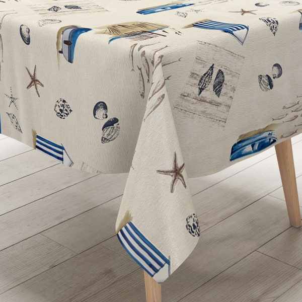 Nappe en toile cirée KEVKUS PC132-1 bateau de pêche maritime mer beige carrée ronde ovale