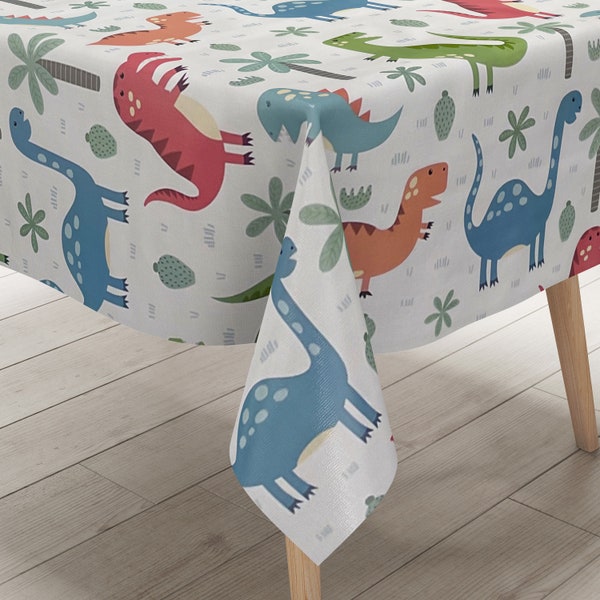 nappe en toile cirée K150215 motif pour enfants coloré dinos carré rond ovale