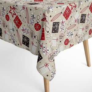 Baumwolltischdecke textile Tischdecke Weihnachten Advent ARSONA C-198 beige Weihnachtskugeln eckig rund oval