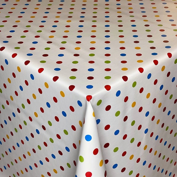 nappe en toile cirée petits points colorés sur blanc 06062-00 carré rond ovale