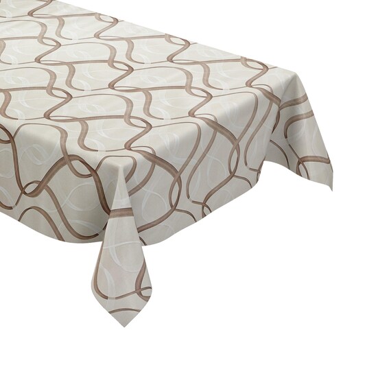 KEVKUS Wachstuch Tischdecke K152A beige Wellen Linien modern eckig rund oval