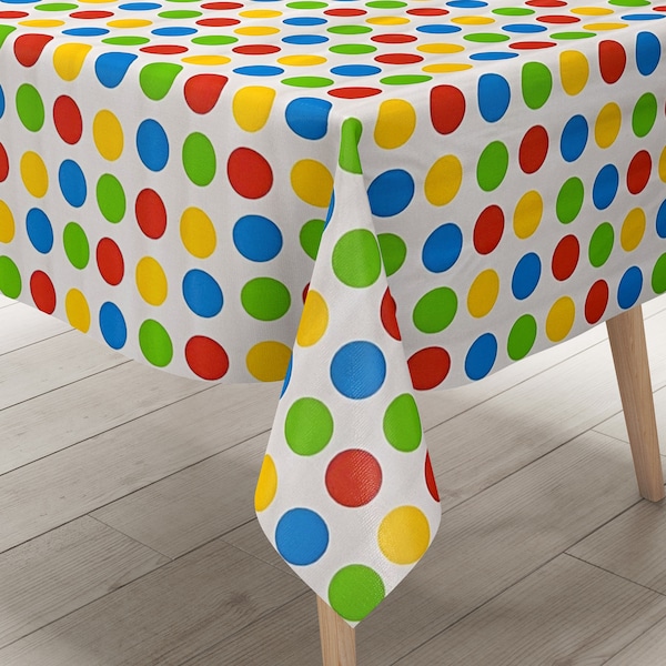 Nappe en toile cirée KEVKUS K150026 pois colorés sur blanc carré rond ovale