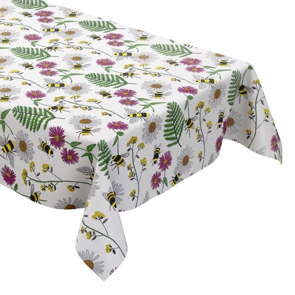 nappe en toile cirée K150205 fleurs abeilles blanc floral carré rond ovale