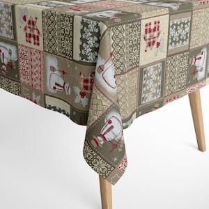 Baumwolltischdecke textile Tischdecke Weihnachten Advent ACEVINHO C-101 beige Schneemann klassik eckig rund oval