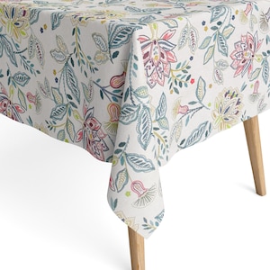 Tovaglia jacquard KEVKUS in cotone spalmato con protezione antimacchia PRIMULA floreale BOHO quadrata rotonda ovale