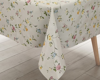 KEVKUS nappe en toile cirée P672-1 fleurs vrilles fleurs beige carré rond ovale