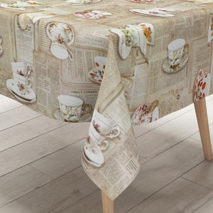 KEVKUS mantel hule K39A beige periódicos tazas para coleccionar noticias cuadrado redondo ovalado
